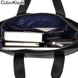 CoilenKlaon公文包男头层牛皮办公商务包真皮男士手提包电脑公务手拎包休闲皮包大容量男包 黑色CK130